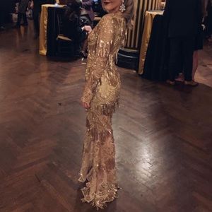 Sequin gold fringe maxi dress